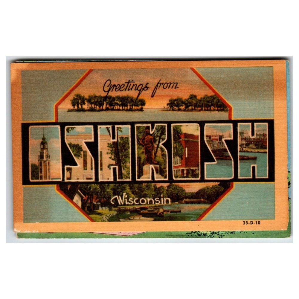 Vintage Oshkosh Wisconsin Large Letter Linen Postcard E. C. Kropp Co.